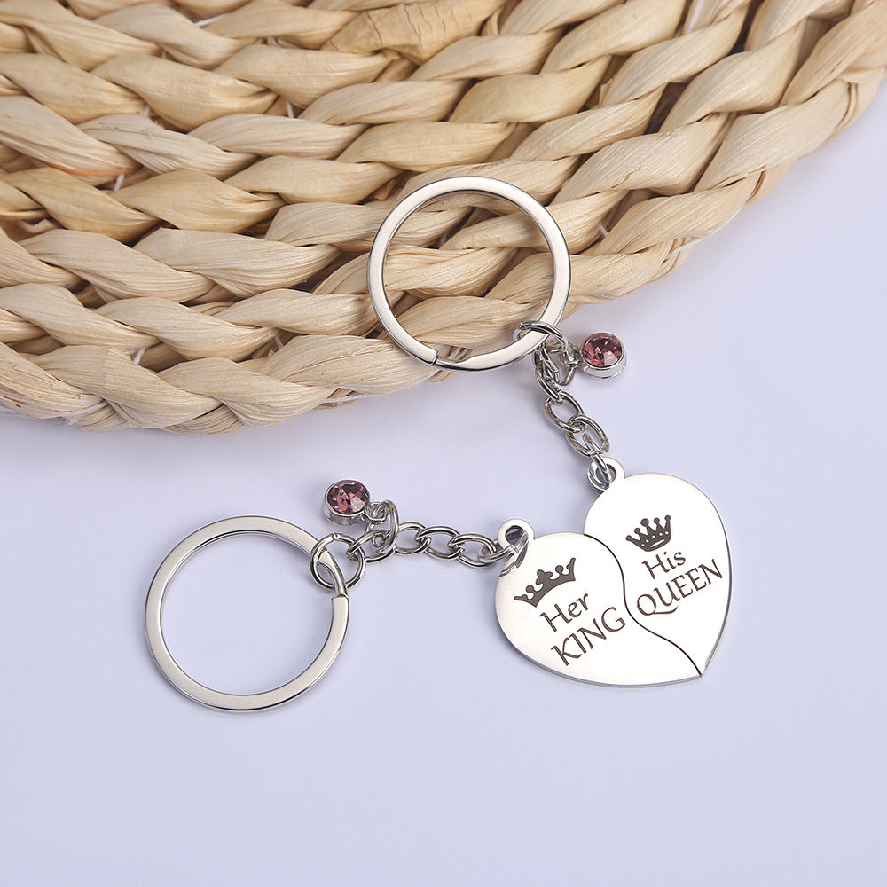 Wholesale Stainless steel two-petal heart Diamond creative keychain